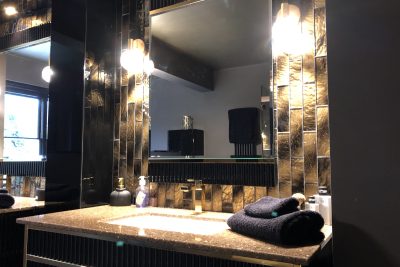 Vanity basin, mirror and lights